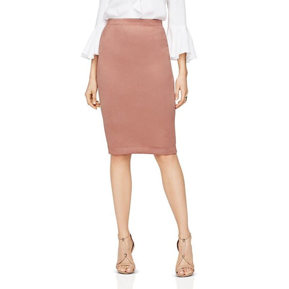 BCBGMaxazria NWT Lyric Mauve Pink Faux Suede High Rise Midi Career Pencil Skirt